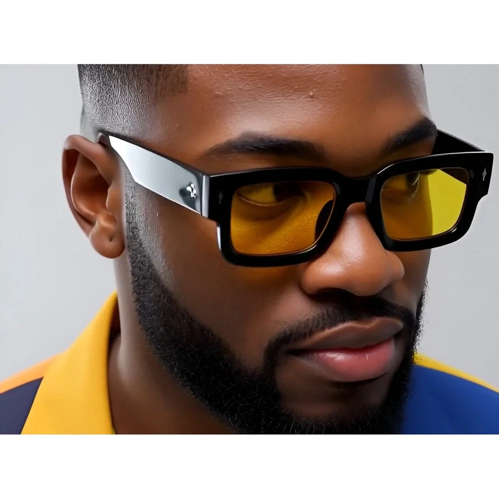 Mens Black Square Frame Sunglasses‎ Yellow Lens Fashion Eyewear Hip Hop Street